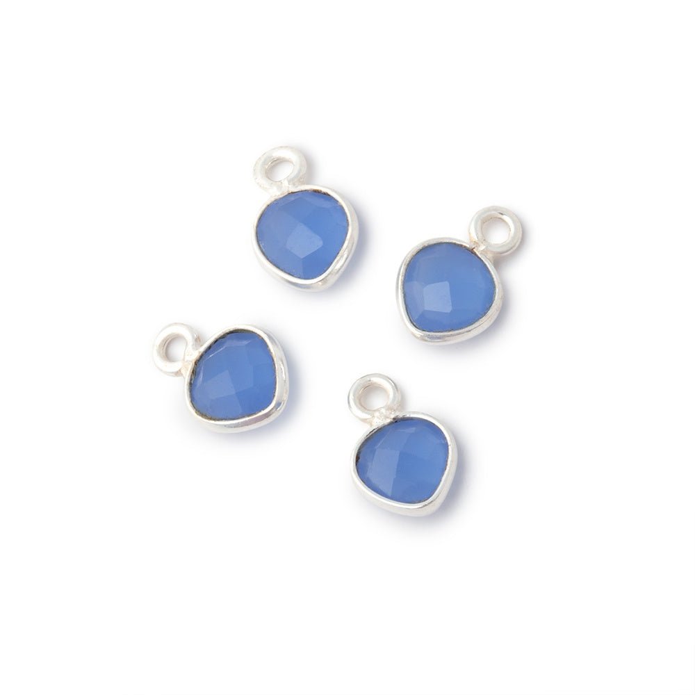 7mm Bezel Set Santorini Blue Chalcedony Faceted Heart Set of 4 Pendants - Beadsofcambay.com