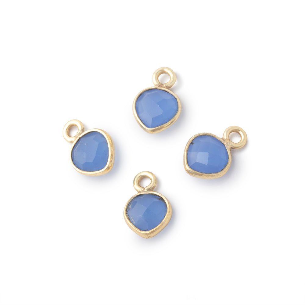 7mm Bezel Set Santorini Blue Chalcedony Faceted Heart Set of 4 Pendants - Beadsofcambay.com