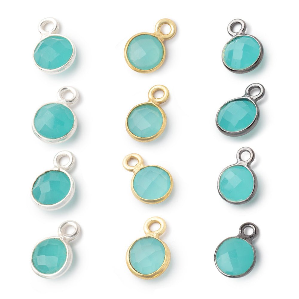 7mm Bezel Set Seafoam Blue Chalcedony Faceted Coin Set of 4 Pendants - Beadsofcambay.com