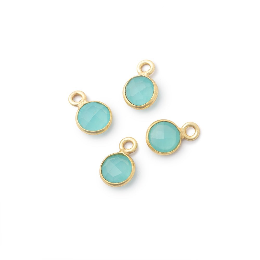 7mm Bezel Set Seafoam Blue Chalcedony Faceted Coin Set of 4 Pendants - Beadsofcambay.com