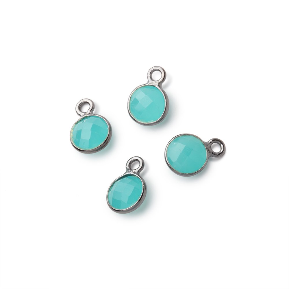 7mm Bezel Set Seafoam Blue Chalcedony Faceted Coin Set of 4 Pendants - Beadsofcambay.com