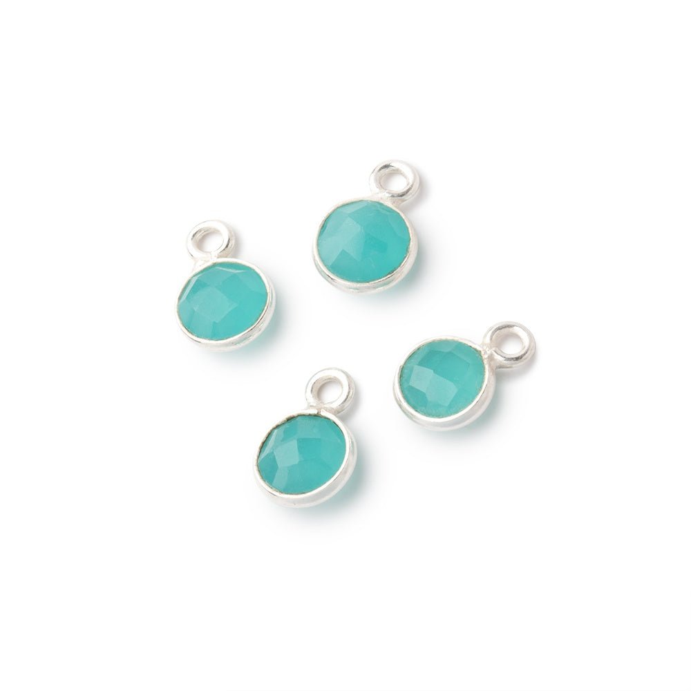 7mm Bezel Set Seafoam Blue Chalcedony Faceted Coin Set of 4 Pendants - Beadsofcambay.com