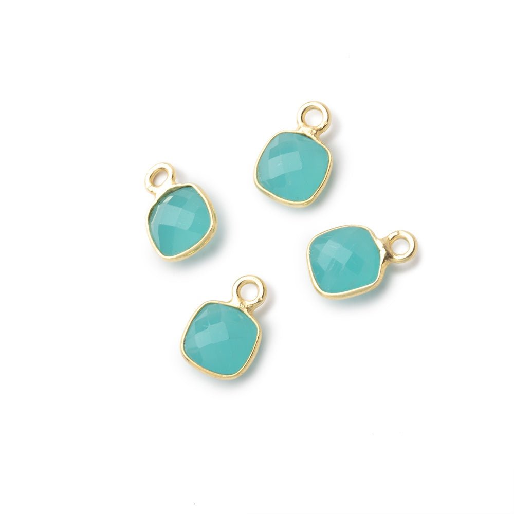 7mm Bezel Set Seafoam Blue Chalcedony Faceted Cushion Set of 4 Pendants - Beadsofcambay.com