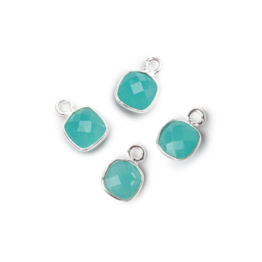 7mm Bezel Set Seafoam Blue Chalcedony Faceted Cushion Set of 4 Pendants - Beadsofcambay.com