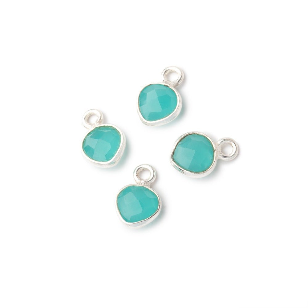 7mm Bezel Set Seafoam Blue Chalcedony Faceted Heart Set of 4 Pendants - Beadsofcambay.com