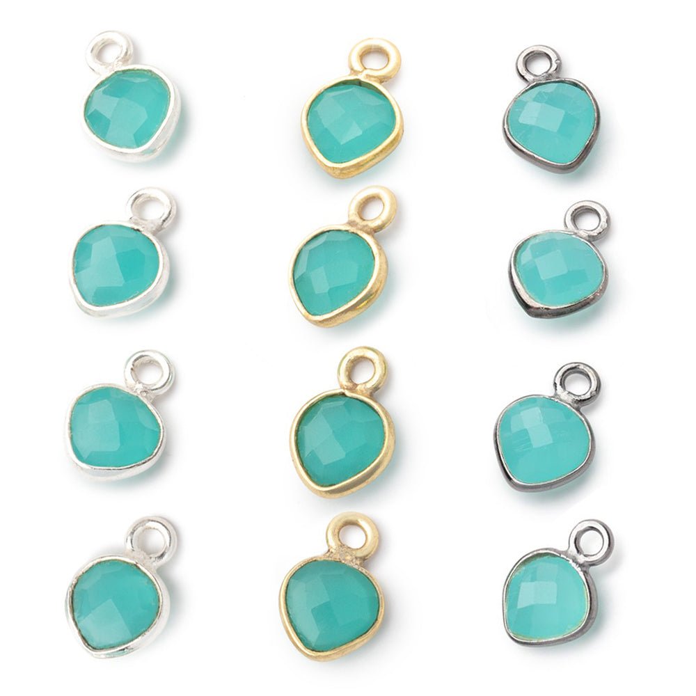 7mm Bezel Set Seafoam Blue Chalcedony Faceted Heart Set of 4 Pendants - Beadsofcambay.com