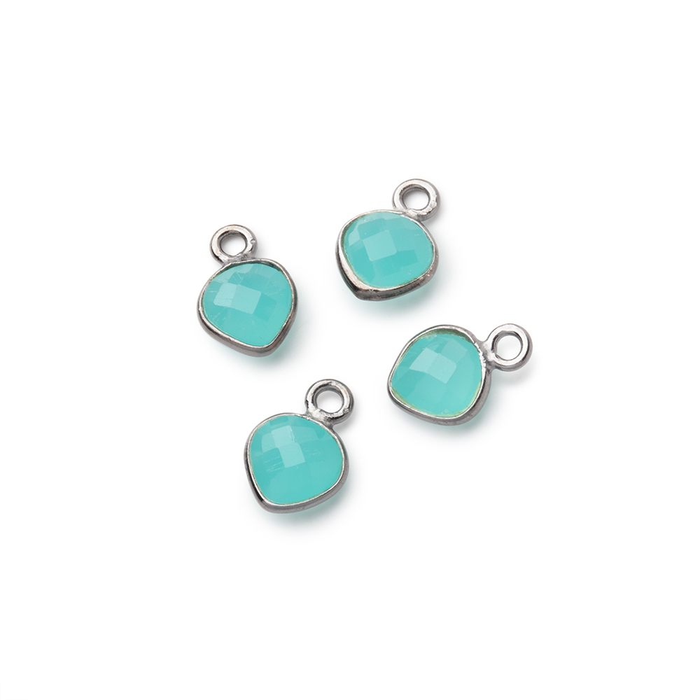 7mm Bezel Set Seafoam Blue Chalcedony Faceted Heart Set of 4 Pendants - Beadsofcambay.com