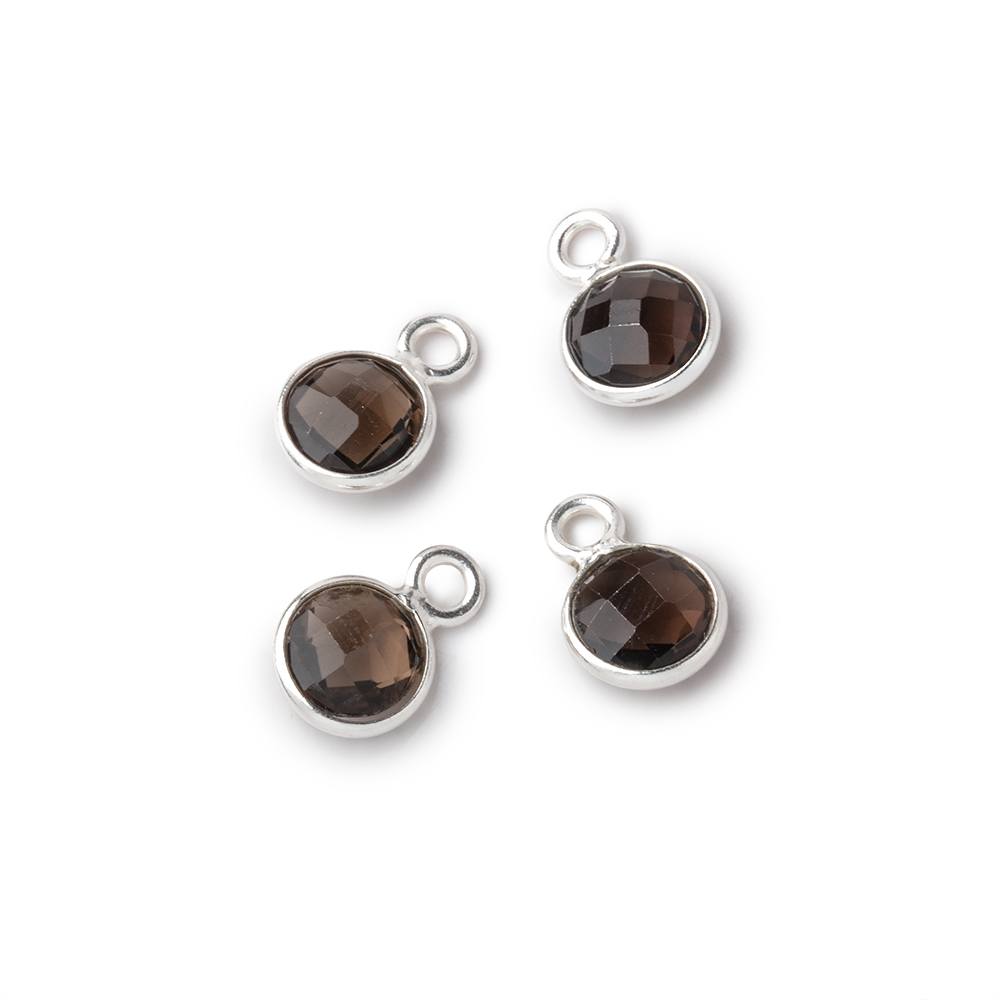 7mm Bezel Set Smoky Quartz Faceted Coin Set of 4 Pendants - Beadsofcambay.com