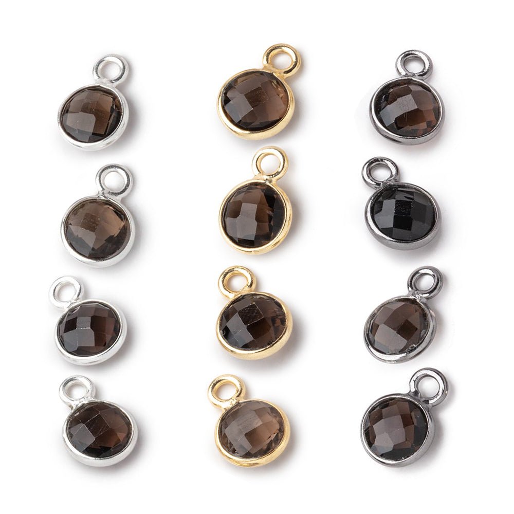 7mm Bezel Set Smoky Quartz Faceted Coin Set of 4 Pendants - Beadsofcambay.com