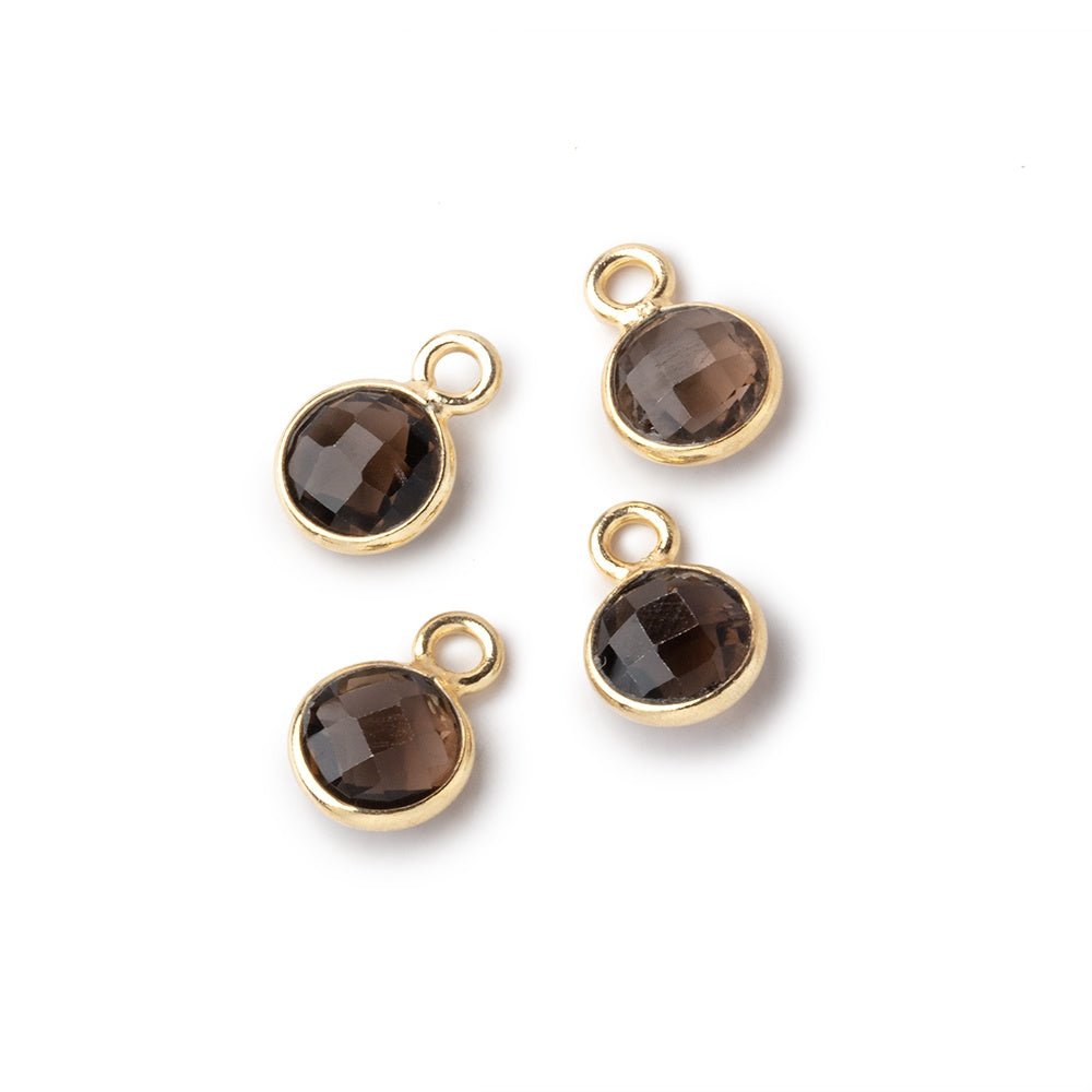 7mm Bezel Set Smoky Quartz Faceted Coin Set of 4 Pendants - Beadsofcambay.com