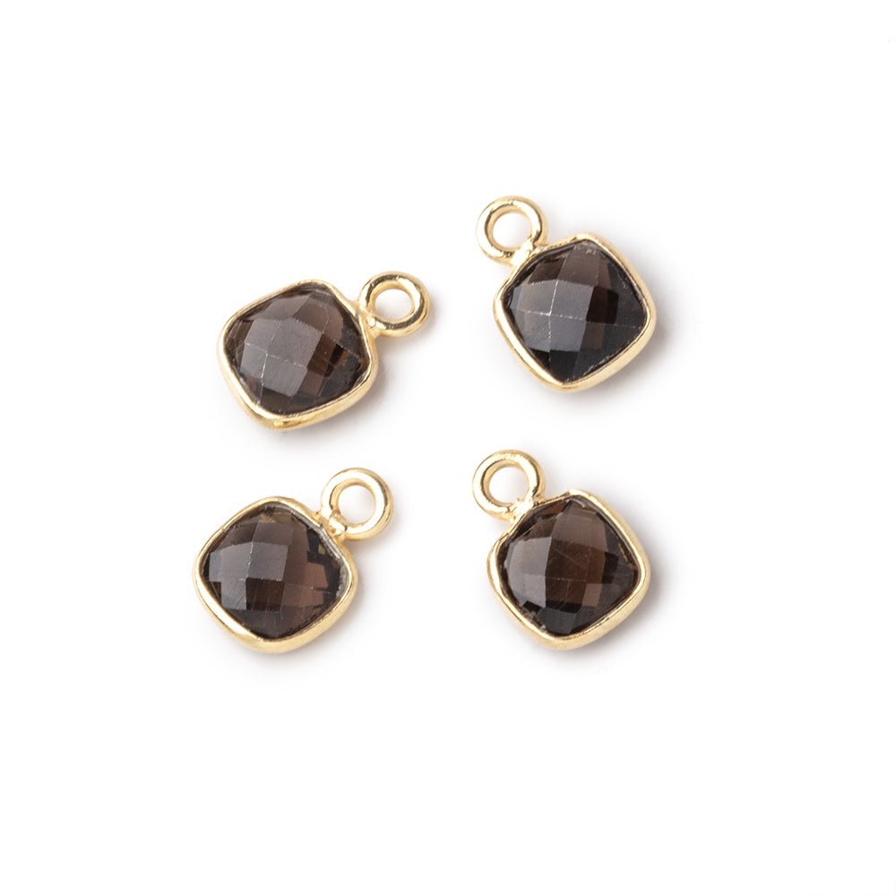 7mm Bezel Set Smoky Quartz Faceted Cushion Set of 4 Pendants - Beadsofcambay.com