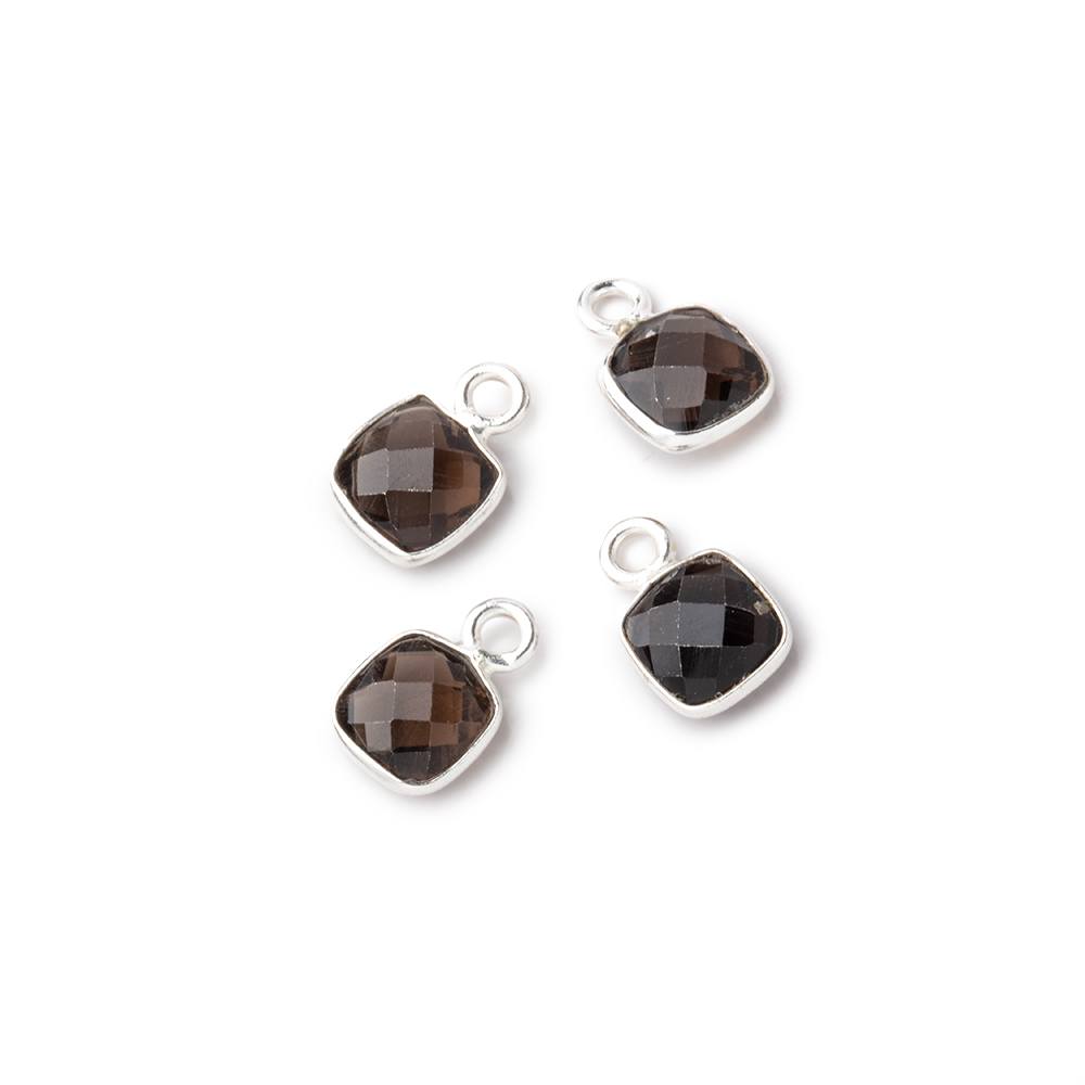 7mm Bezel Set Smoky Quartz Faceted Cushion Set of 4 Pendants - Beadsofcambay.com