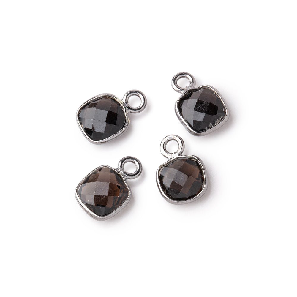 7mm Bezel Set Smoky Quartz Faceted Cushion Set of 4 Pendants - Beadsofcambay.com