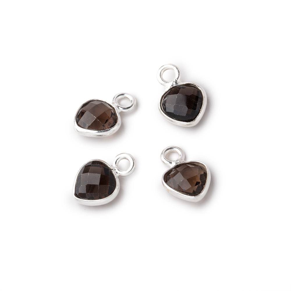 7mm Bezel Set Smoky Quartz Faceted Heart Set of 4 Pendants - Beadsofcambay.com