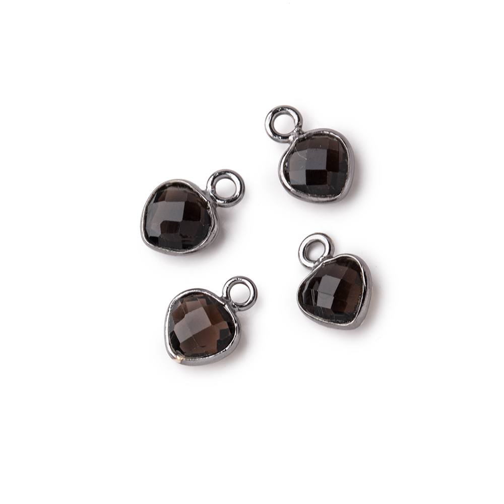 7mm Bezel Set Smoky Quartz Faceted Heart Set of 4 Pendants - Beadsofcambay.com