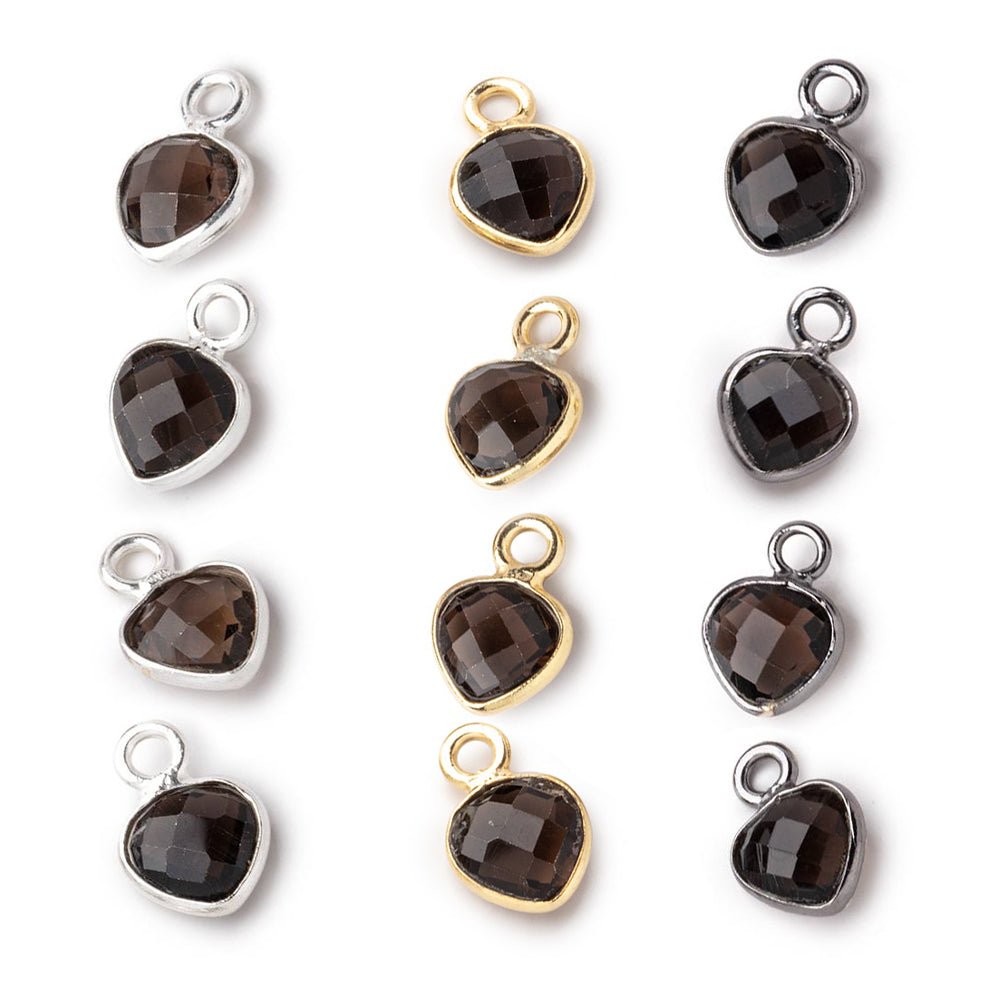 7mm Bezel Set Smoky Quartz Faceted Heart Set of 4 Pendants - Beadsofcambay.com