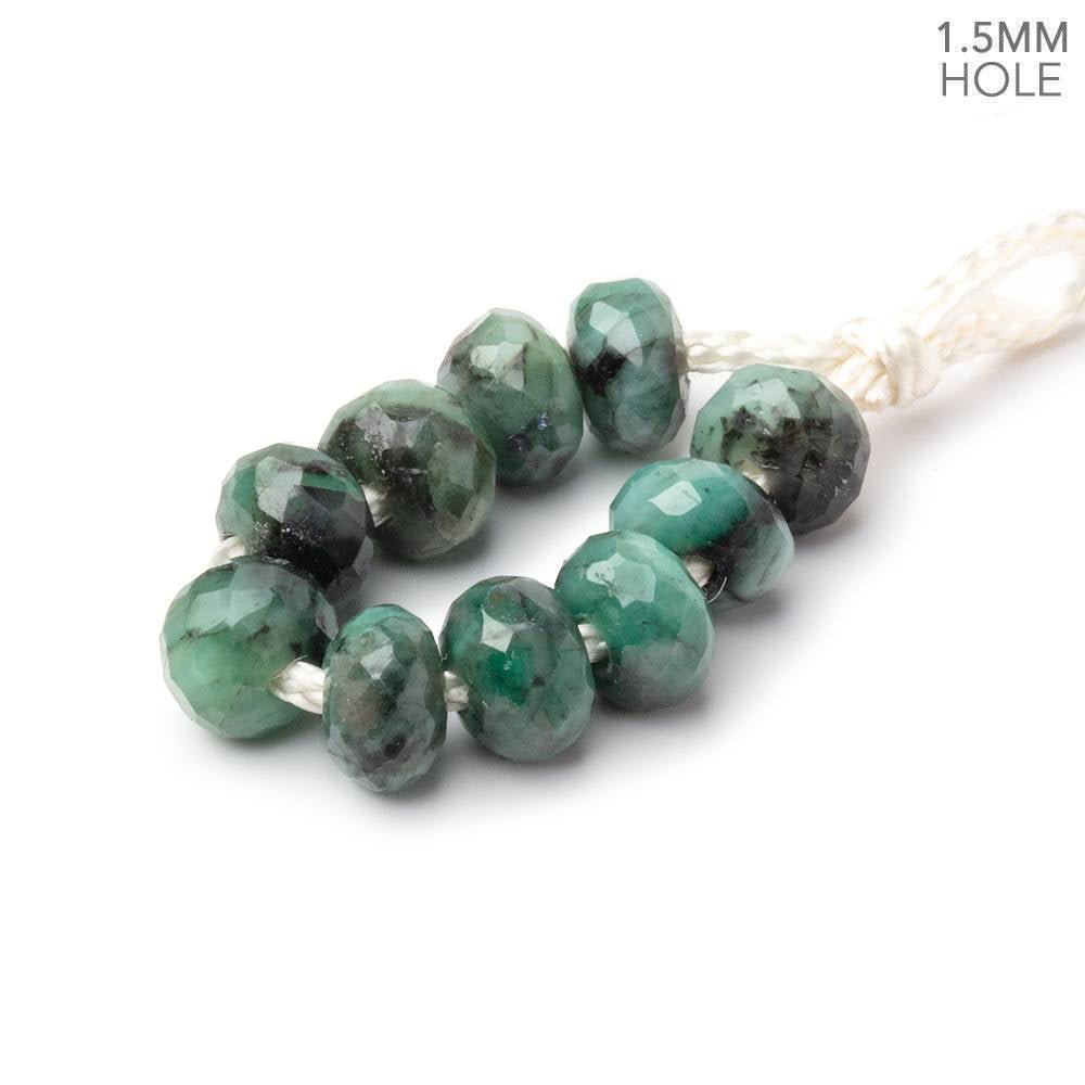 7mm Emerald 1.5mm Large Hole Faceted Rondelle Beads Set of 10 - Beadsofcambay.com