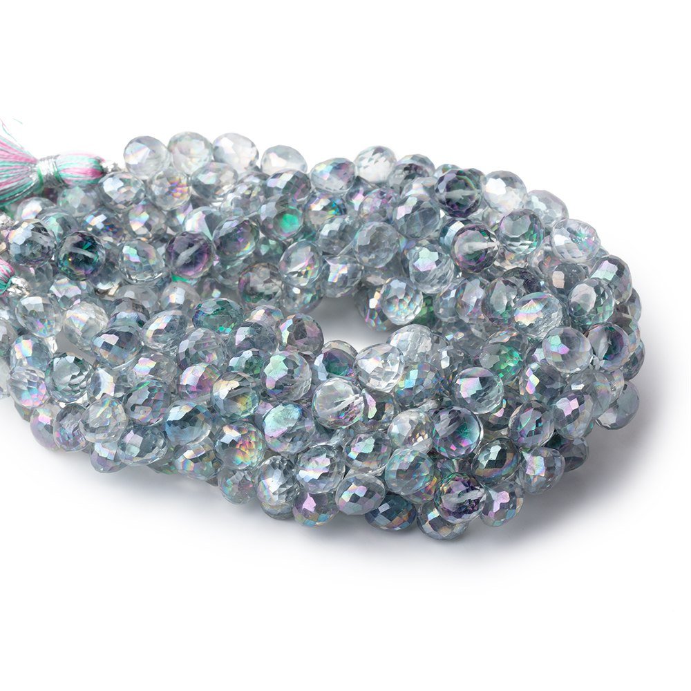 7mm Mystic White Topaz Faceted Candy Kiss Beads 9 inch 60 pieces - Beadsofcambay.com