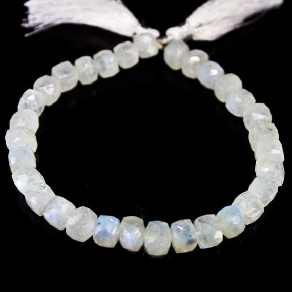 7mm Rainbow Moonstone Faceted Cube Beads 8 inch 32 pieces - Beadsofcambay.com