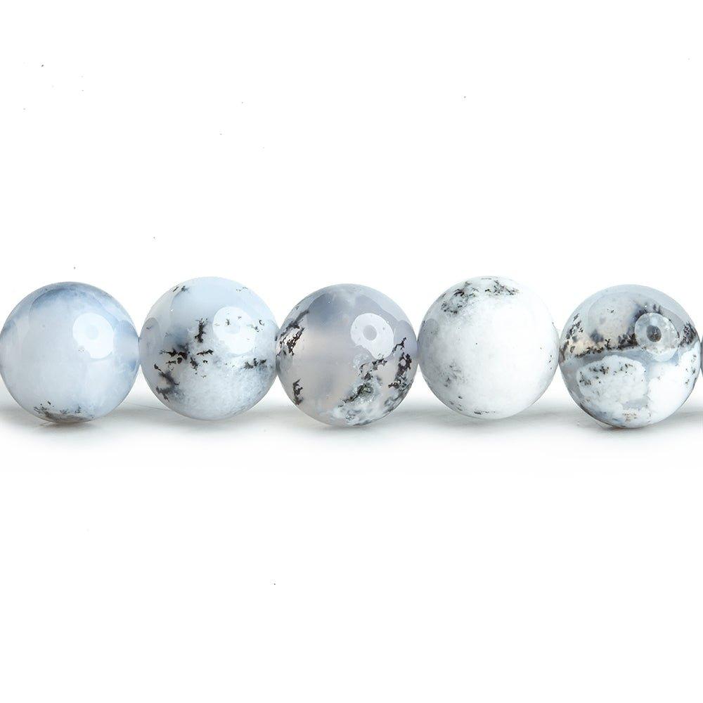 7mm White Dendritic Opal plain round large hole beads 16 inch 59 pieces - Beadsofcambay.com