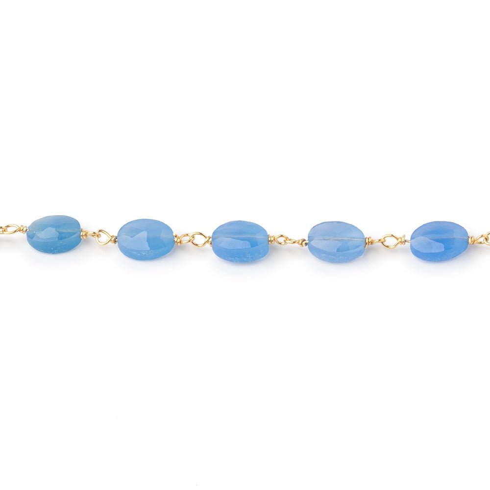 7x5mm Santorini Blue Chalcedony Faceted Oval on Gold Plated Chain - Beadsofcambay.com