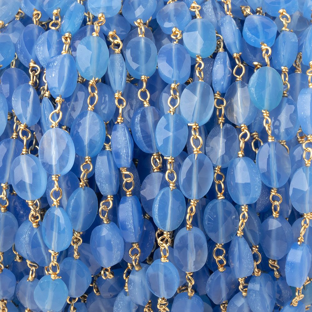 7x5mm Santorini Blue Chalcedony Faceted Oval on Gold Plated Chain - Beadsofcambay.com