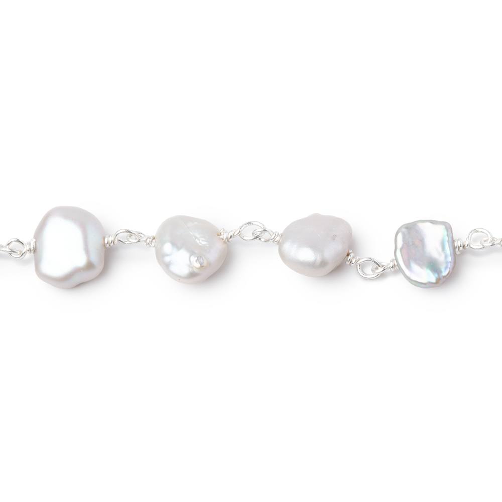 7x6 - 9x8mm Silver Keshi Pearls on .925 Silver Chain - Beadsofcambay.com