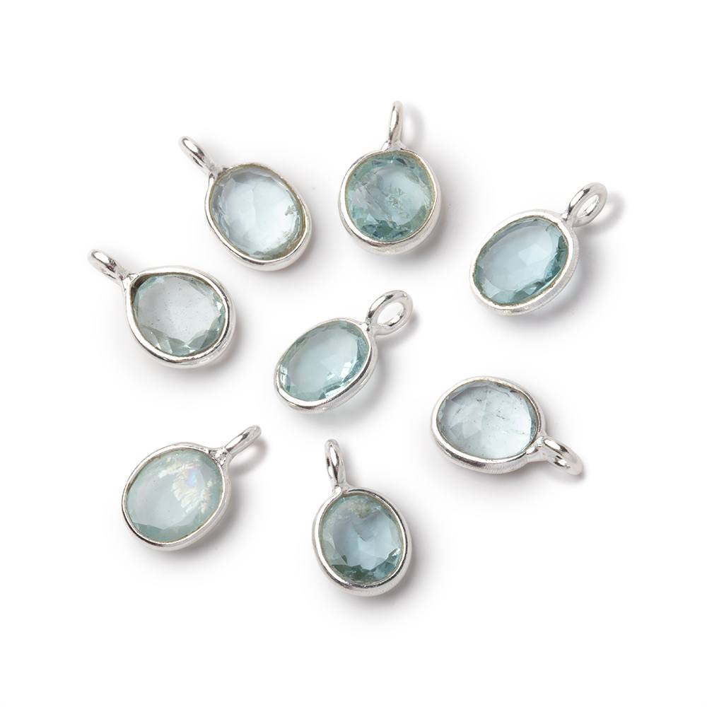 7x6mm Sterling Silver Bezel Aquamarine Rose Cut Oval Pendant 1 piece - Beadsofcambay.com