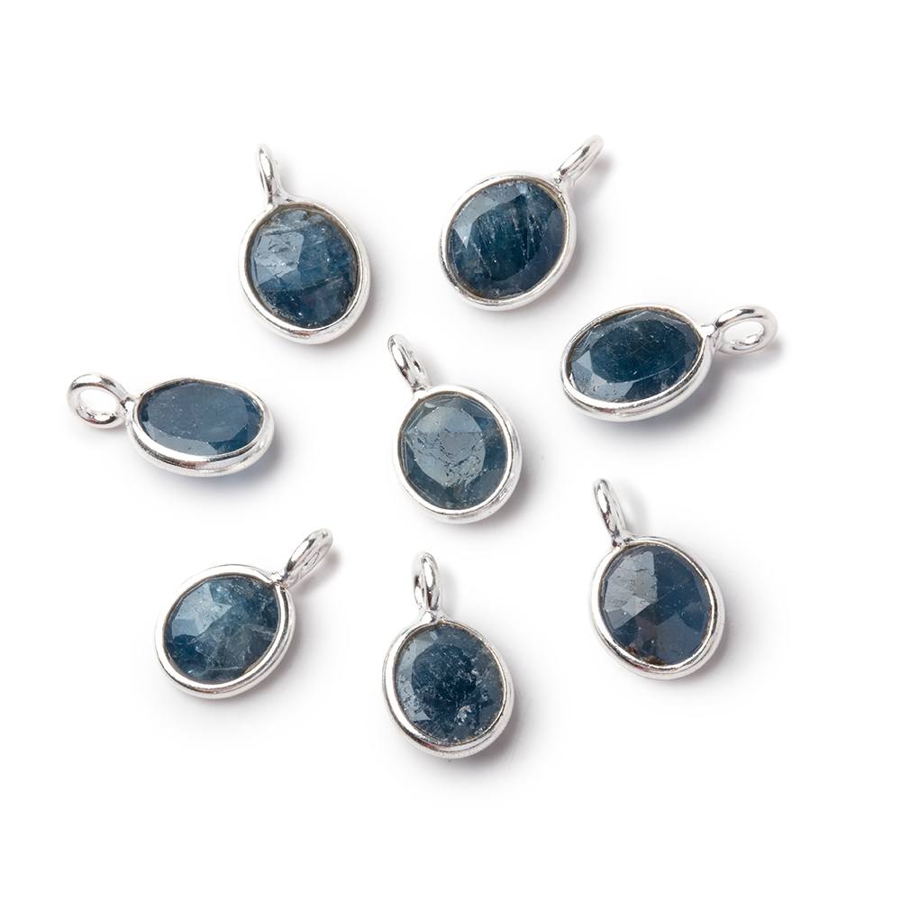 7x6mm Sterling Silver Bezel Blue Sapphire Rose Cut Oval 1 Pendant - Beadsofcambay.com