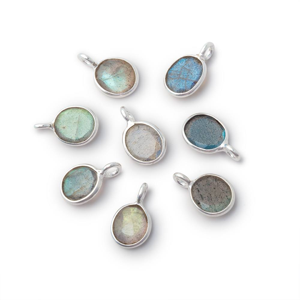 7x6mm Sterling Silver Bezel Labradorite Rose Cut Oval Pendant 1 piece - Beadsofcambay.com