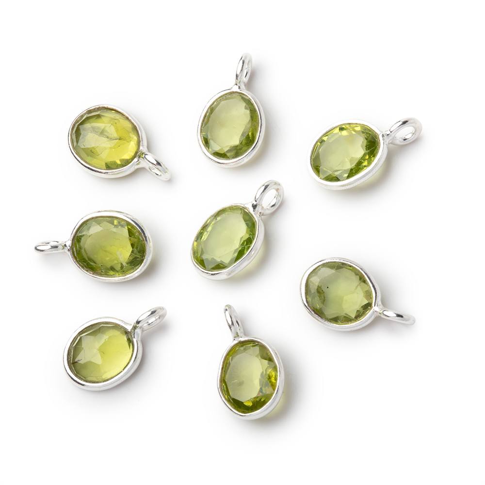 7x6mm Sterling Silver Bezel Peridot Rose Cut Oval Pendant 1 piece - Beadsofcambay.com