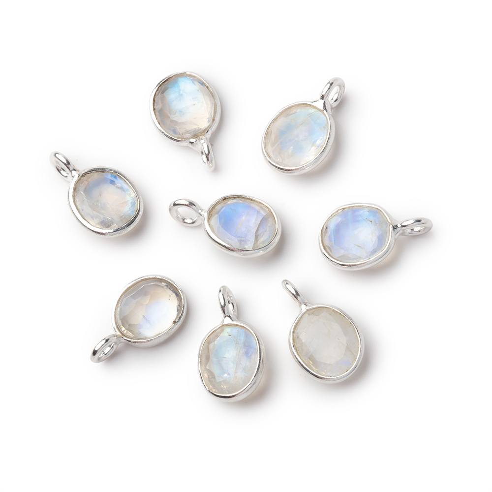 7x6mm Sterling Silver Bezel Rainbow Moonstone Rose Cut Oval 1 Pendant - Beadsofcambay.com