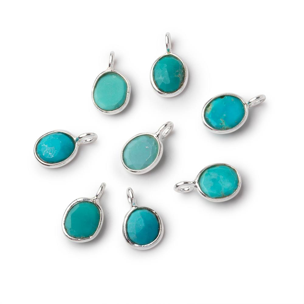 7x6mm Sterling Silver Bezel Turquoise Rose Cut Oval Pendant 1 piece - Beadsofcambay.com