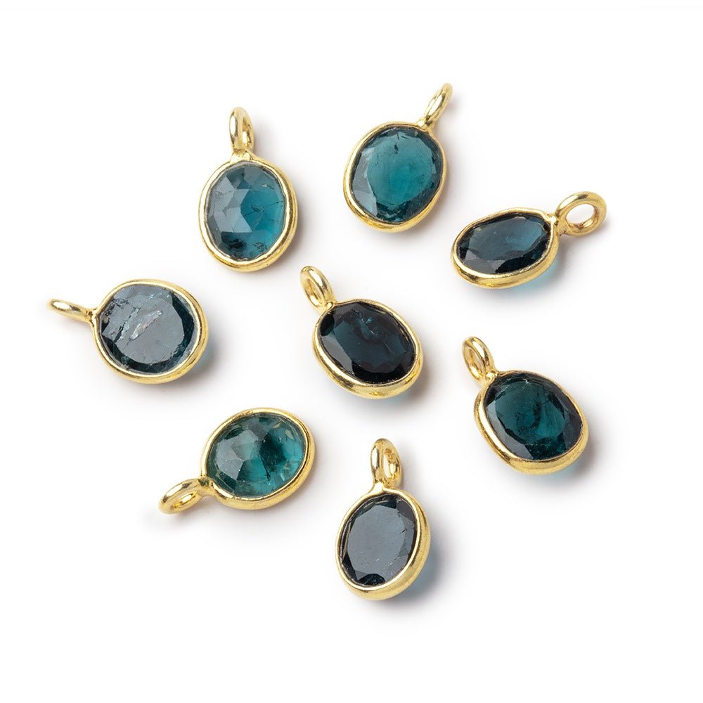 7x6mm Vermeil Bezel Indicolite Blue Tourmaline Rose Cut Oval 1 Pendant - Beadsofcambay.com