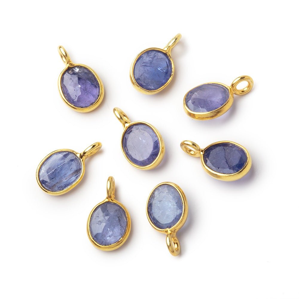 7x6mm Vermeil Bezel Tanzanite Rose Cut Oval Pendant 1 piece - Beadsofcambay.com