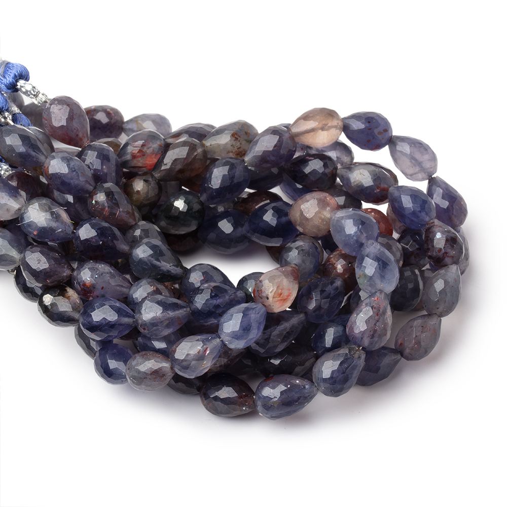 8 - 11mm Bloodshot Iolite - Sunstone Straight Drill Tear Drop 7.25 inch 19 Beads - Beadsofcambay.com