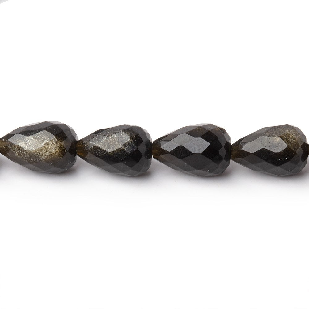 8 - 11mm Golden Sheen Obsidian Straight Drill Tear Drop 7.25 in 19 Beads - Beadsofcambay.com