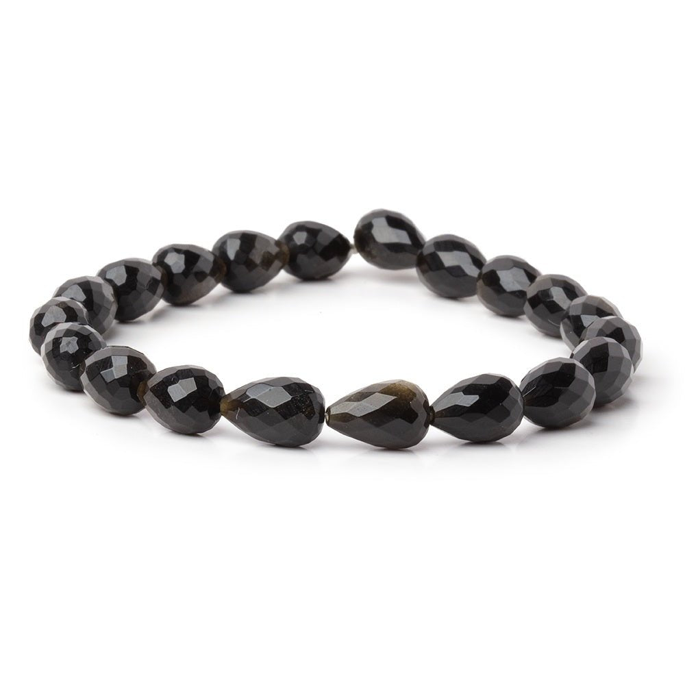 8 - 11mm Golden Sheen Obsidian Straight Drill Tear Drop 7.25 in 19 Beads - Beadsofcambay.com