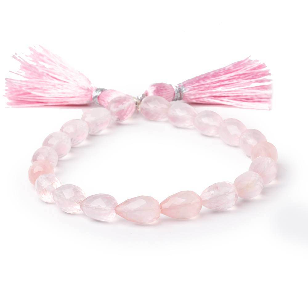 8 - 11mm Rose Quartz Straight Drill Tear Drop 7.25 inch 19 Beads - Beadsofcambay.com