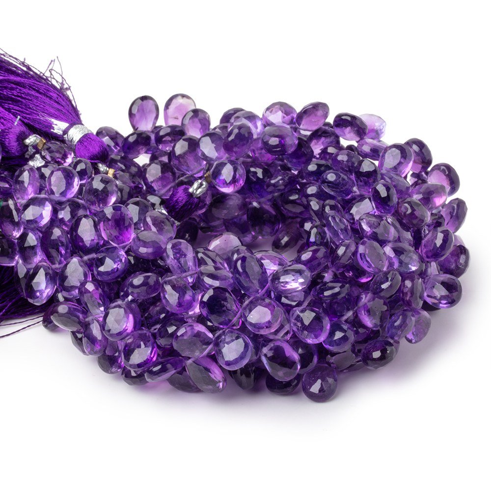 8 - 9mm Amethyst Faceted Pear Beads 8 inch 54 pieces - Beadsofcambay.com