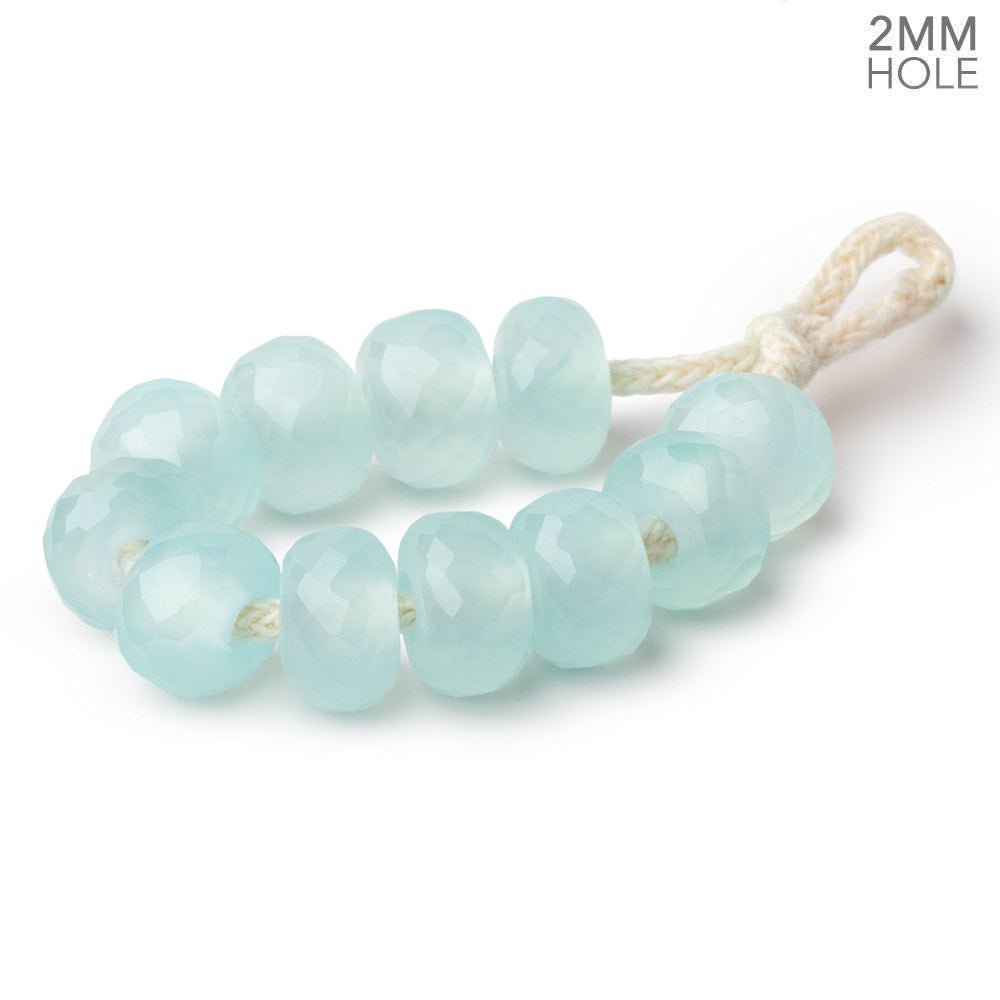 8mm SeaBlue Chalcedony 2mm Large Hole Faceted Rondelle Bead Set of 10 - Beadsofcambay.com