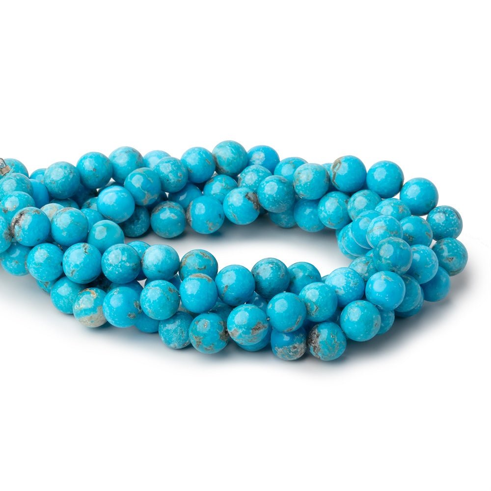 8mm Sleeping Beauty Turquoise Plain Round Beads 9 inch 29 pieces AA - Beadsofcambay.com