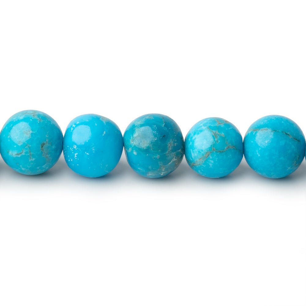 8mm Sleeping Beauty Turquoise Plain Round Beads 9 inch 29 pieces AA - Beadsofcambay.com