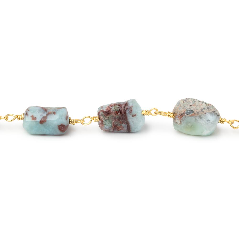 9 - 11mm Larimar Plain Nuggets on Gold Plated Chain - Beadsofcambay.com