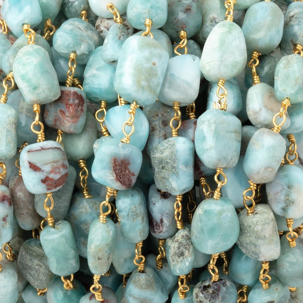 9 - 11mm Larimar Plain Nuggets on Gold Plated Chain - Beadsofcambay.com