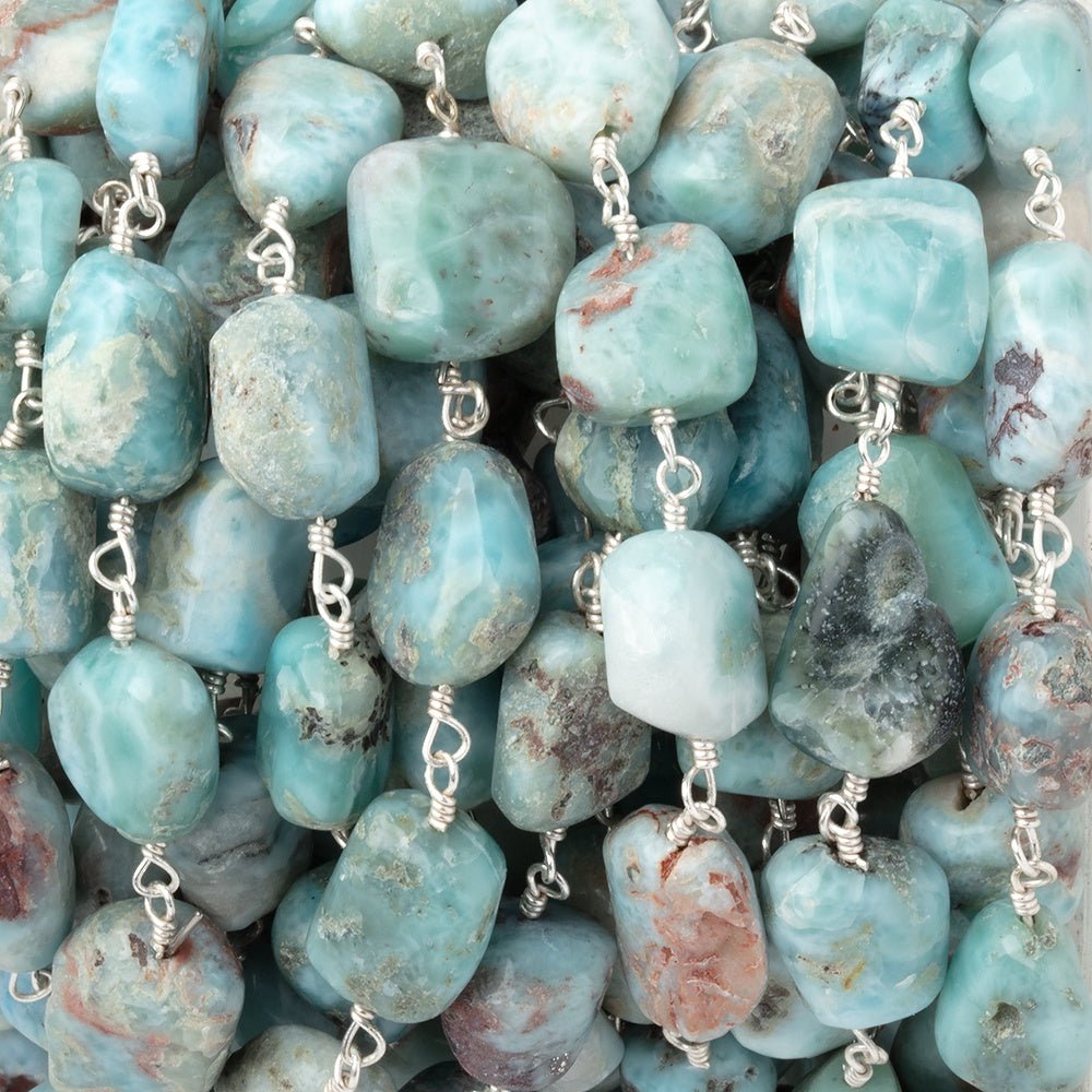 9 - 11mm Larimar Plain Nuggets on Silver Plated Chain - Beadsofcambay.com