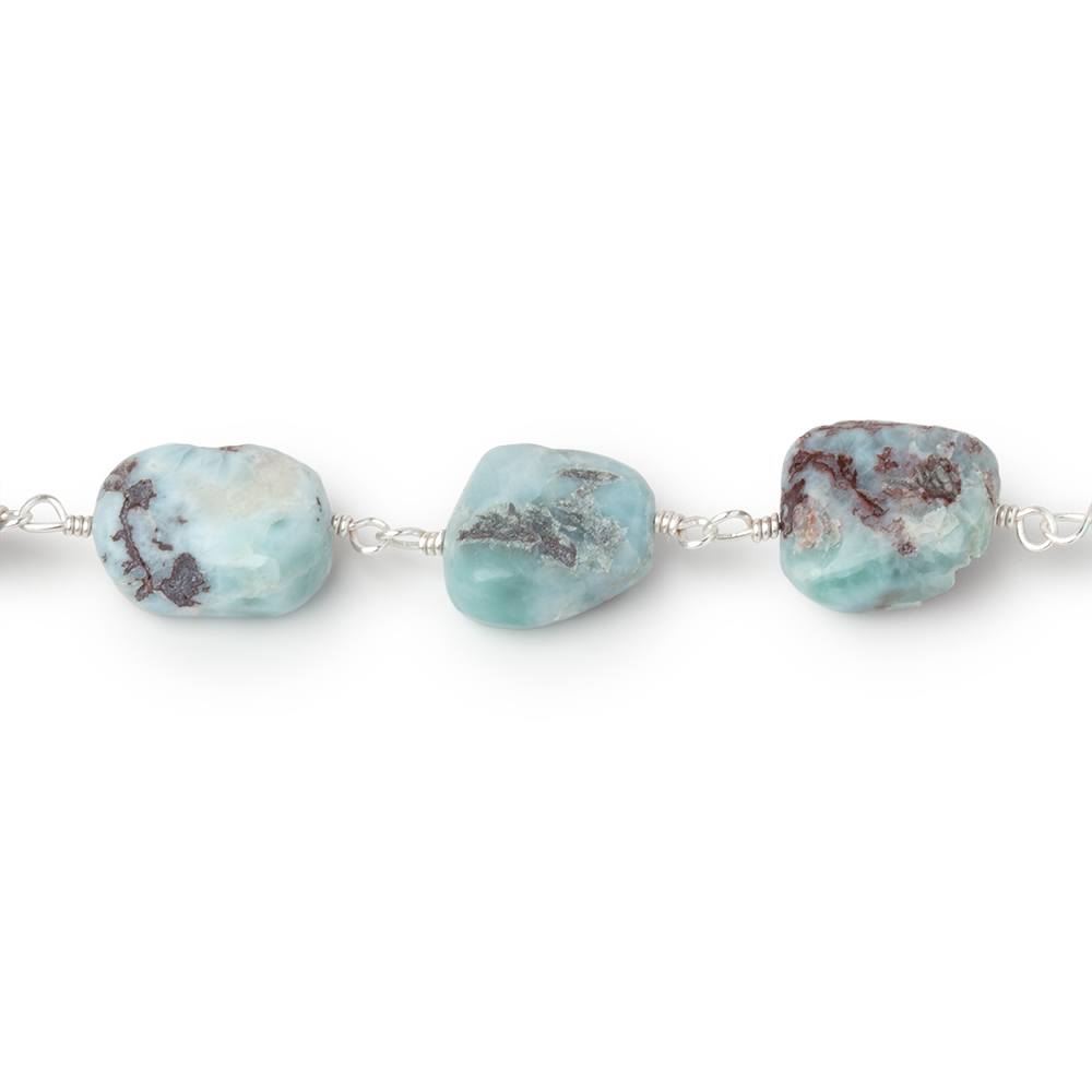 9 - 11mm Larimar Plain Nuggets on Silver Plated Chain - Beadsofcambay.com