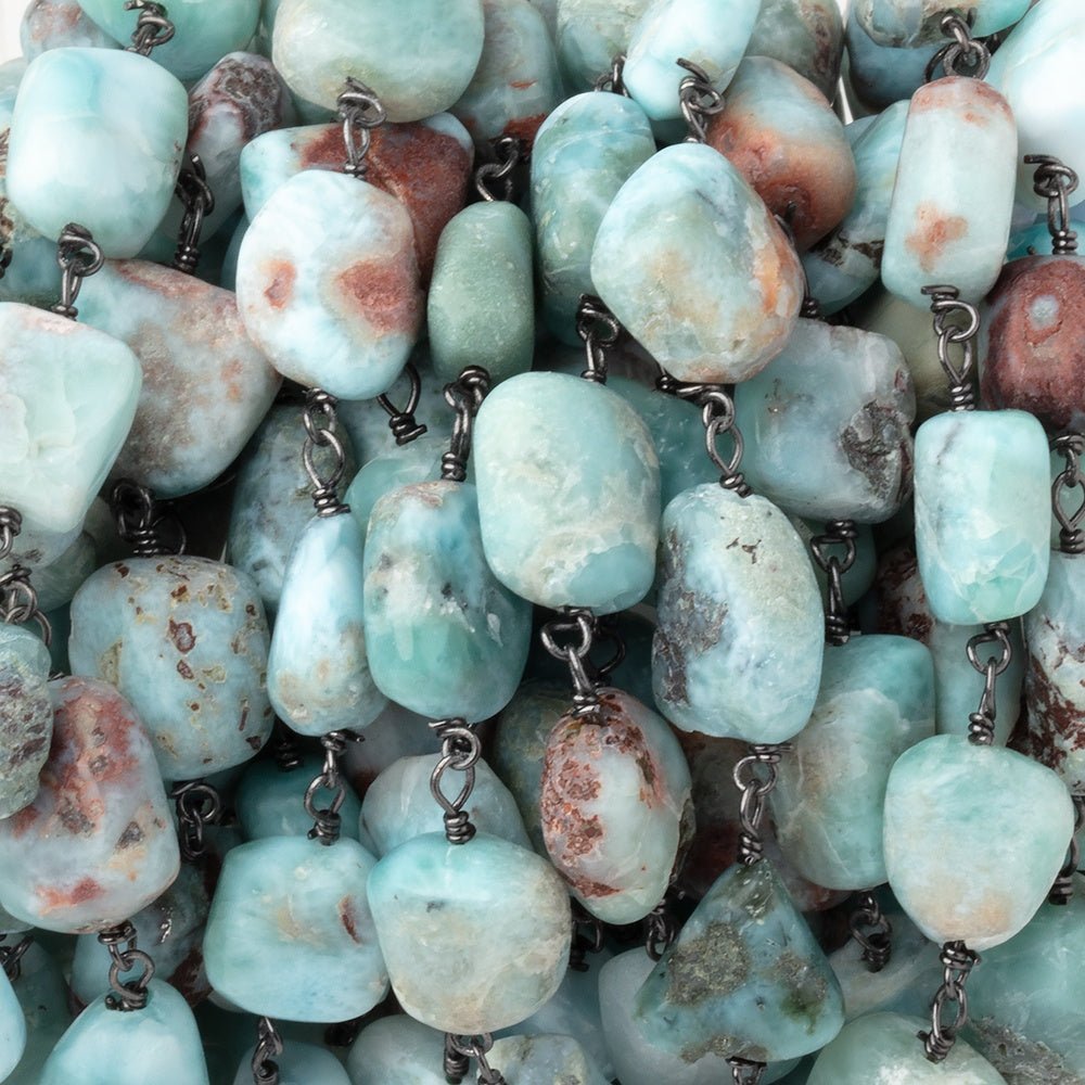 9 - 12mm Larimar Plain Nuggets on Black Gold Plated Chain - Beadsofcambay.com