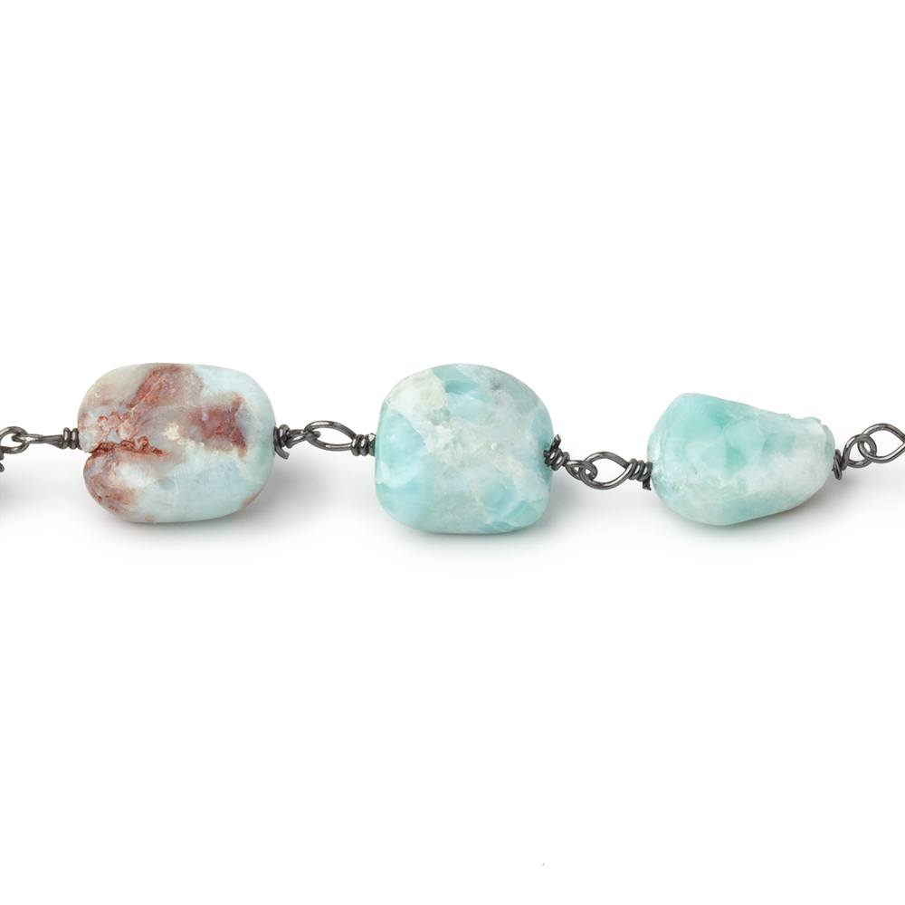 9 - 12mm Larimar Plain Nuggets on Black Gold Plated Chain - Beadsofcambay.com