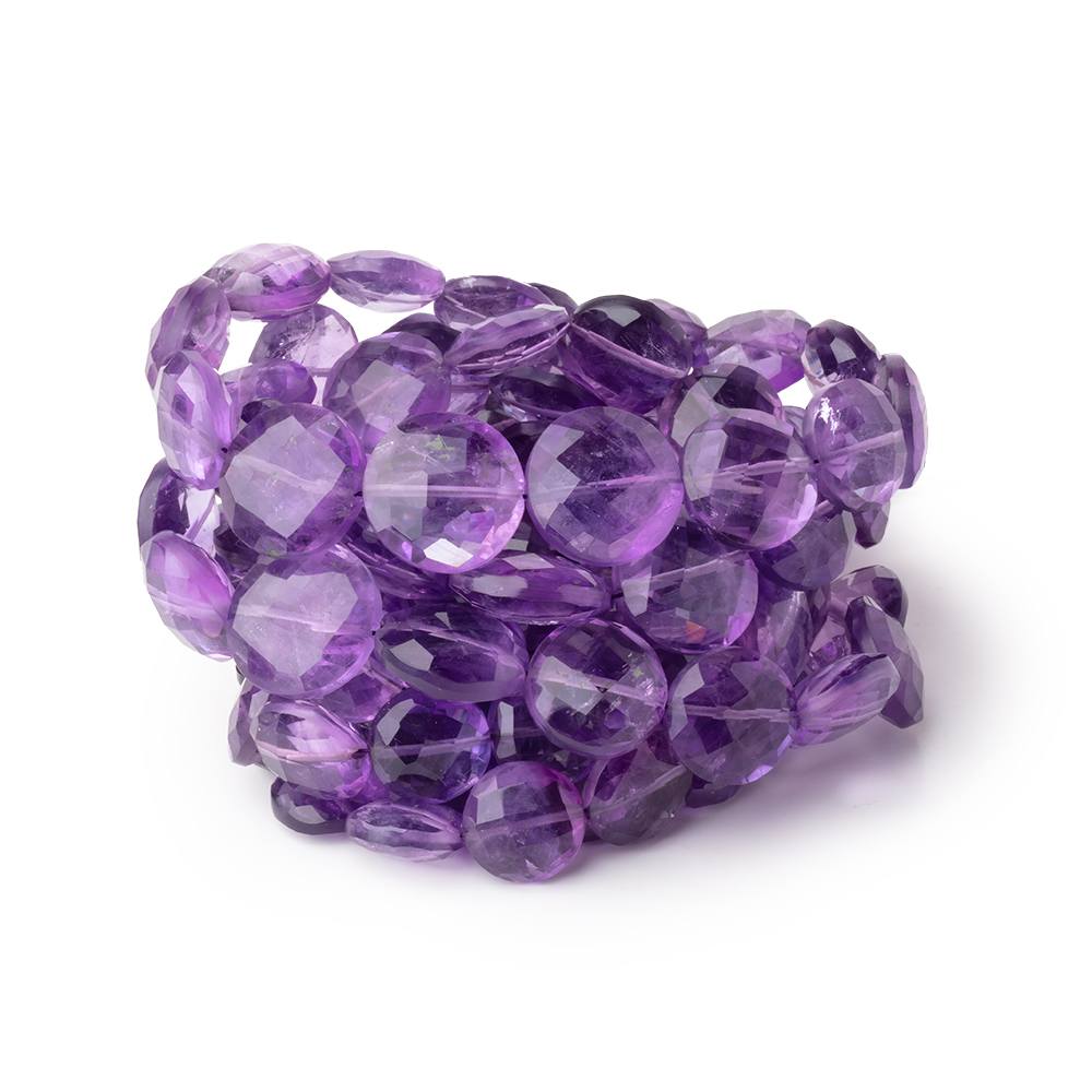 9 - 13mm Amethyst Faceted Coin Beads 15 inch 36 pieces - Beadsofcambay.com